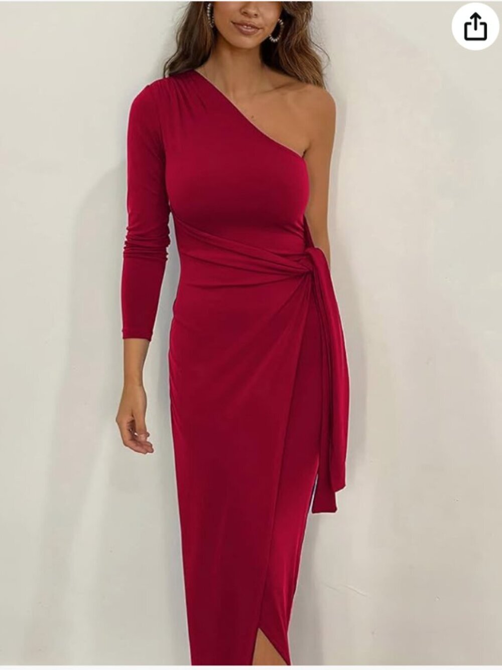 Sleeveless One Shoulder Cocktail Dress Bodycon Tie Waist Dress - Red, Size Small - Picture 2 of 10
